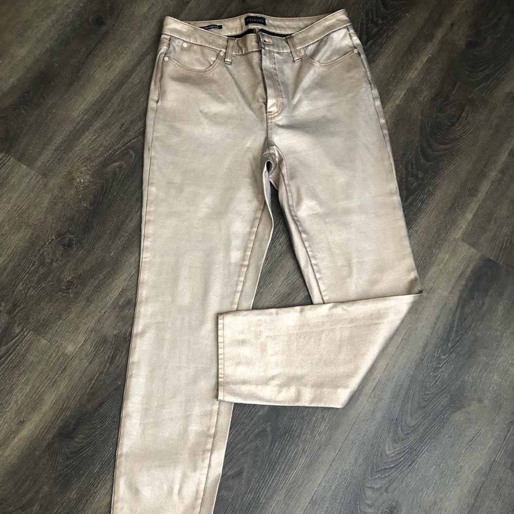 Elegant Metallic Tan Straight Leg Jeans